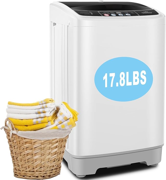 17.8Lbs Portable Washing Machine Nictemaw Portable Washer, 2.3 Cu.ft Washer and Dryer Combo with Drain Pump, 10 Programs 8 Water Level Compact Laundry Washer for Home, Apartment, RV, Dorms-CasaMuseHome
