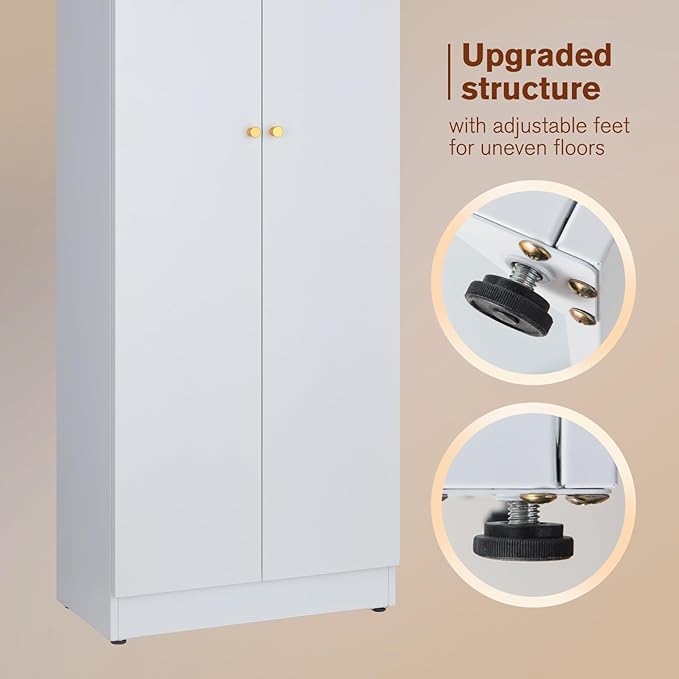 5 Tier Metal Curio Cabinets, Modern Bookshelf Cabinet with 4 Adjustable Shelves, Cabinet Display Case for Home Office, Living Room, Pantry (White-23.54W-Metal Door)-CasaMuseHome