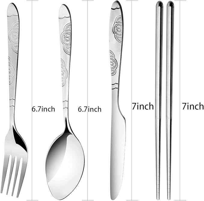 3 Pack Reusable Flatware Sets Knife, Fork, Spoon, Chopsticks, 12Pcs Portable Travel Stainless Steel Tableware Dinnerware with Carrying Case-CasaMuseHome