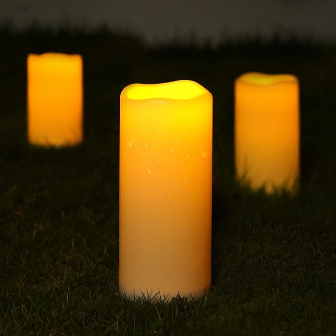 5plots 4" x 10" Single Waterproof Outdoor Flameless Candles, Battery Operated Flickering LED Pillar Candles with Remote and Timers for Indoor Outdoor Lanterns, Long Lasting, Large-CasaMuseHome