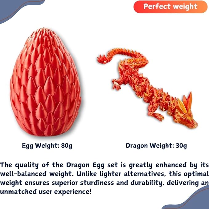 3D Printed 12” Articulated Crystal Dragon Inside 5.1” Egg - Unique Collectible, Fidget Toy, Fantasy Home & Office Desk Decor (Laser Red)-CasaMuseHome