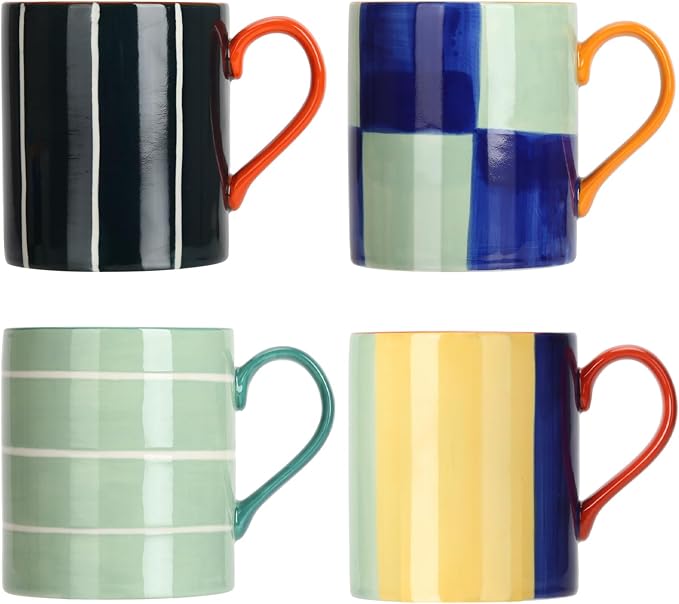 Koja Colorful Hand Painted 16 oz. Porcelain Ceramic Mugs Set. Service for 4.-CasaMuseHome