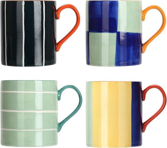 Koja Colorful Hand Painted 16 oz. Porcelain Ceramic Mugs Set. Service for 4.-CasaMuseHome