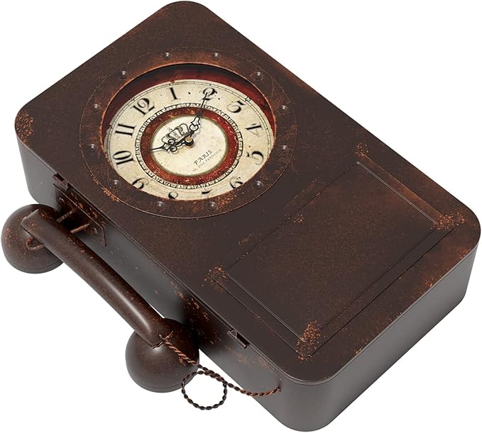 Abdurey Retro Old Telephone Wall Clock with Hidden Safe, Battery Operated Quartz Metal Wall Clocks, Large Rectangular Vintage Decor Clocks, for Farmhouse, Living Room(16" H x 12" W x 4" D)-CasaMuseHome