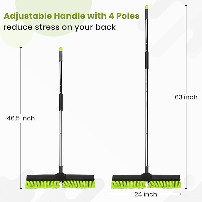 24-Inch Push Broom Outdoor with Stiff Bristle, Heavy Duty Broom Brush with 63” Long Handle for Deck Patio Driveway Garage Warehouse Shop Floor Sweeping & Scrubbing-CasaMuseHome