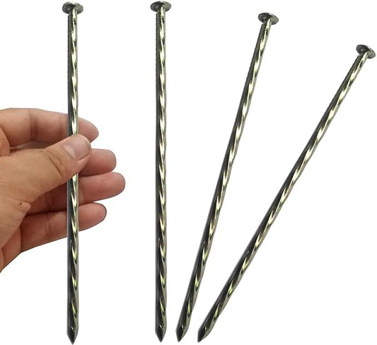 50 Pack - 8" Solid Galvanized Non-Rust Metal Garden Stakes, Spiral Landscape Edging Spikes/Anchors, for Paver Edging, Weed Barriers, Turf, House Construction, Carpentry Nail, Tent, Anchoring Spikes-CasaMuseHome
