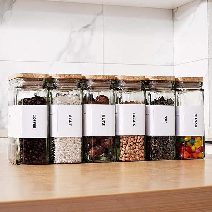 27 oz Glass Storage Jars with Bamboo Lid, set of 6, glass canisters with airtight lids, Clear jars with lids for Cookie, Candy, Tea, Coffee Bean and Rice (White)-CasaMuseHome