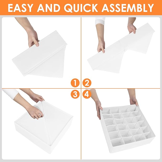 6 Pack Sock Underwear Drawer Organizer Dividers, 58 Cell Foldable Fabric Dresser Closet Organizers and Storage Bins for Clothing, Baby Clothes, Bra, Panty, Scarf, Ties (White)-CasaMuseHome