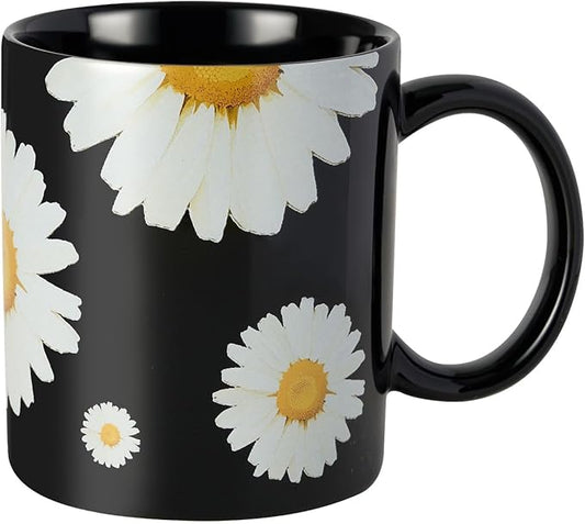 12Oz Daisy floral Black Ceramic Mug, Mug for Daily Coffee and Tea, Lead-free Microwave and Dishwasher Safe Coffee Mug, Perfect gifts for Women and men-CasaMuseHome