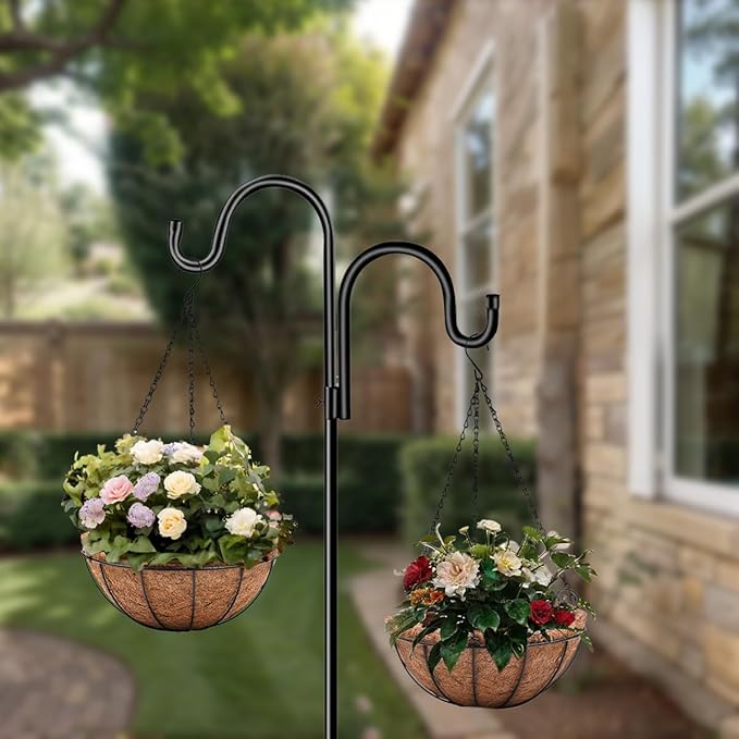 4 Pack 10 inch Metal Hanging Planters Basket with Coco Coir Liner Outdoor-Hanging Baskets for Plants Outdoor,Metal Wire Baskets with Window Box Planters, Hanging Flower Pots for Railings-CasaMuseHome