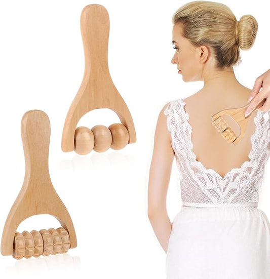 2 Pcs Wooden Massage Roller, Massage Hand Roller Massagers for Neck Muscle Rollers Stick Wooden Massager Tool for Back Rolling Hands Foot The Face Ball Full Body-CasaMuseHome