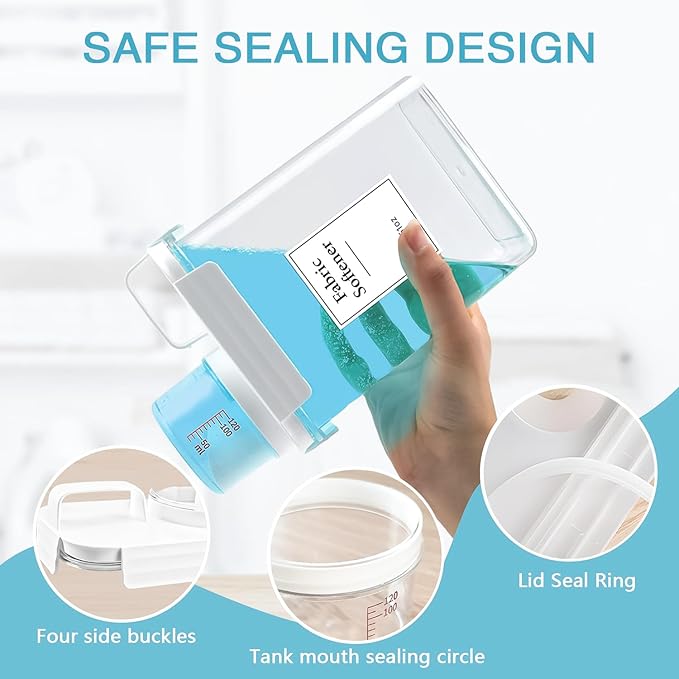 2 Pack Laundry Detergent Dispenser, 61oz Detergent Dispenser, Refluxable Laundry Detergent Container, Plastic Liquid Laundry Detergent Dispenser for Laundry Room Organization with 6 Labels-CasaMuseHome