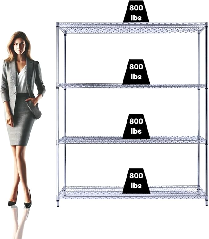 60"x18"x72" Chrome Premium Metal Steel Wire Shelving 4-Tier NSF 3200 LBS MAX Capacity Heavy Duty Storage Rack for Garages, Commercial Spaces, Hospitals, & Schools w/Premium Wheels-CasaMuseHome