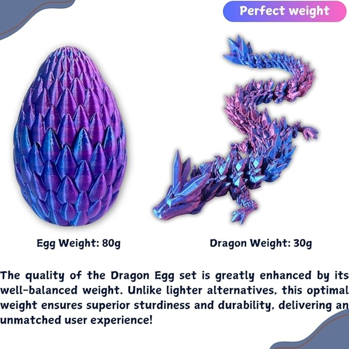 3D Printed 12” Articulated Crystal Dragon Inside 5.1” Egg – Fantasy Collectible, Fidget Toy & Stocking Easter Basket Stuffers for Home & Office Decor (Laser Purple)-CasaMuseHome