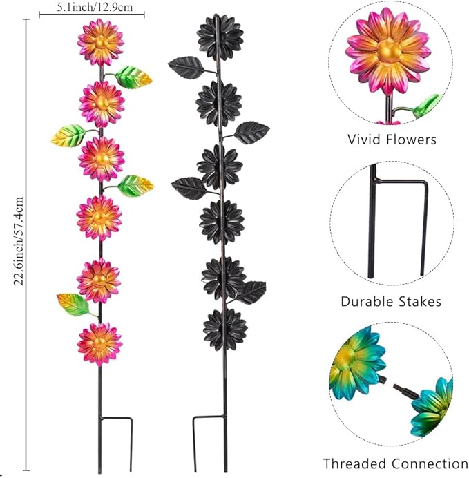 3Pack Flowers Decorative Garden Stakes,Spring Outdoor Metal Flowers Decorations,Metal Yard Art for Outside Patio Porch Decor（22.6 * 5.1IN）-CasaMuseHome