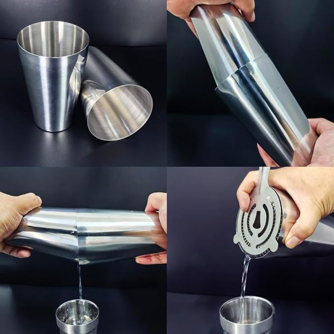 22-Piece Cocktail Shaker Set, 25/20oz Bartender Kit, Bartending Stainless Steel Bar Tools Sets for Drink Mixing, Boston Cocktail Shakers with Stand Recipes Booklet (Siver 25-20oz)-CasaMuseHome