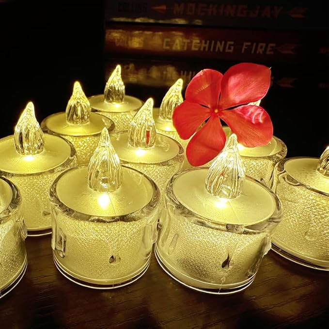 24-Pack Crystal Flameless Tea Lights – Battery Operated LED Candles with Realistic Flicker for Easter Decorations, Wedding Centerpieces, Halloween Party & Holiday Gift Box (Set of 24)-CasaMuseHome