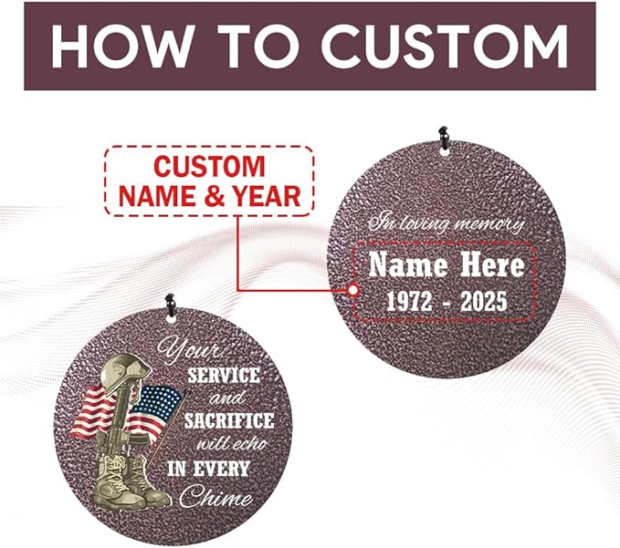 36inch Personalized Wind Chimes, Memorial Wind Chimes for US Veteran, Wind Chime for Loss of Loved Dad/Mom, Sympathy Memorial Gifts, Thank You Veteran Solider, Outdoor Decor-CasaMuseHome