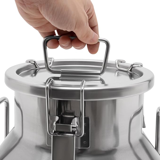 201 Food-Grade Stainless Steel Ice Bucket with Lid, 10L/2.64Gal Good Sealing Storage Canister Milk Bucket Milk Can for Coffee, Tea, Water, Milk, Soup-CasaMuseHome