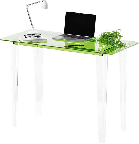 Acrylic Desk, Modern Study Table for HomeOffice-Extended Surface Multi-Purpose Console & EntrywayTable, Sturdy Lightweight Design (42.5-inch, Green)-CasaMuseHome