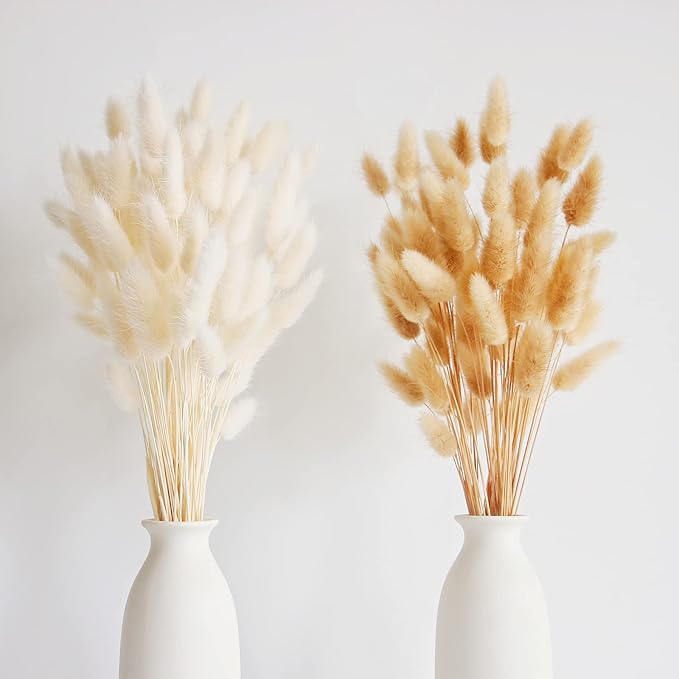 120 PCS Bunny Tails Dried Flowers, Dried Pampas Grass Bouquet, Boho Table Decor, White Pampas Grass Small, Dried Bunny Tails, Pampas Grass for Wedding, Home, Rustic Party, Baby Shower Decorations-CasaMuseHome