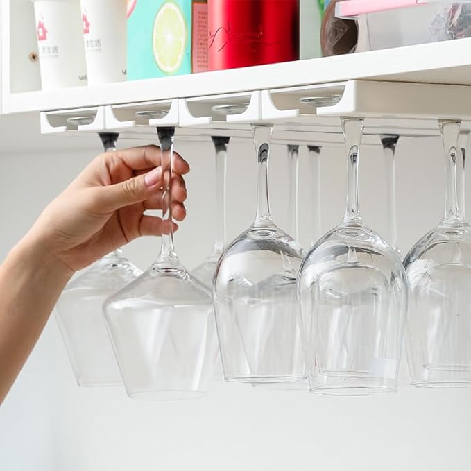 4 Pcs Wine Glass Holder Under Shelf or Cabinet Punch-free,Stemware Rack Glassware Drying Storage Hanger for Kitchen,Bar and Restaurant (White) ﻿-CasaMuseHome