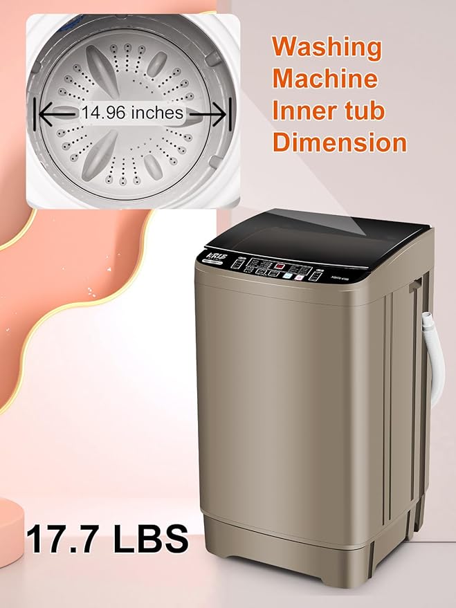 17.7 lbs Portable Washer Drain Pump, Full Automatic Washing Machine with LED Display, 10 Programs & 8 Water Levels Selections, Ideal for Camping, Apartment, Dorm, Glod-CasaMuseHome