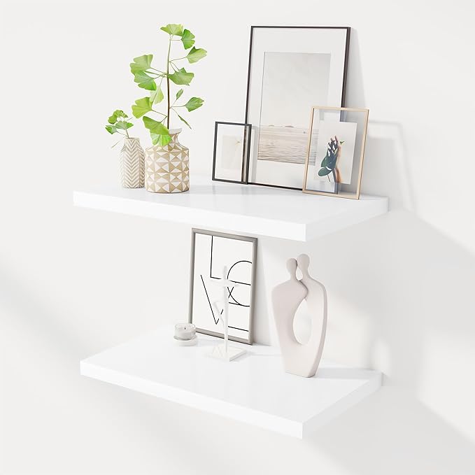 24" Floating Shelves for Wall, 12" Deep Slim White Floating Shelves, Wall-Mounted Shelves for Bedroom, Living Room, Kitchen, Bathroom - Set of 2-CasaMuseHome