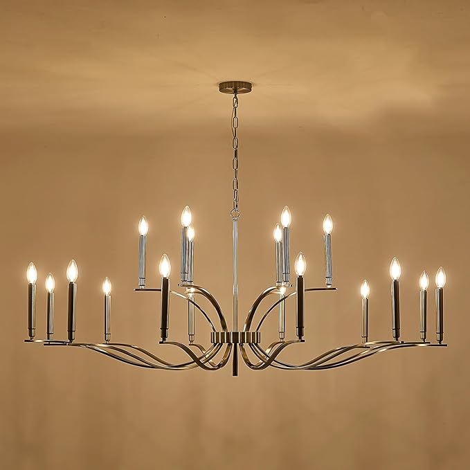 18 Light Nickel Living Room Chandelier High Ceiling Foyer Candle Chandelier Large Modern 59in Metal Chandeliers Hanging Light for Master Bedroom Dining Room Light Fixture Over Table-CasaMuseHome