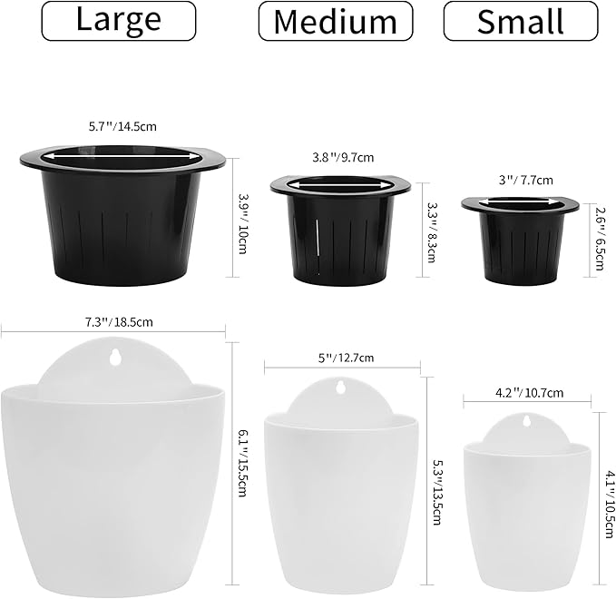 3 Pack Self Watering Wall Hanging Planter Pots Vertical Garden Window Hang Mount Indoor Outdoor Plant Flower Basket for Kitchen Herbs Balcony Railing Shelf Fence Bedroom Trellis Decor Modern White Box-CasaMuseHome