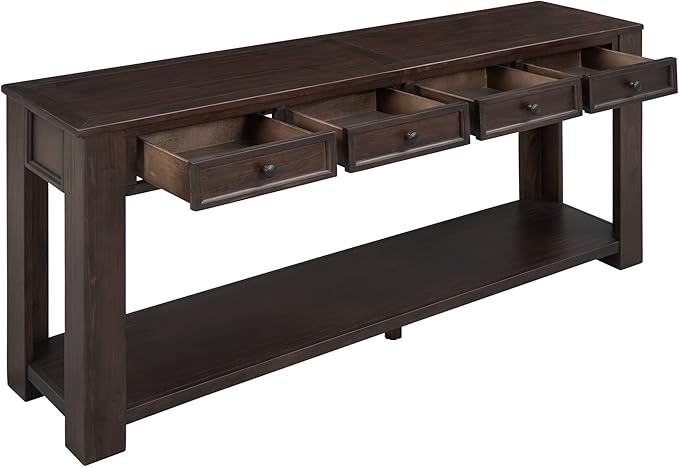 63" Solid Wood Console Table Sofa Table with Storage Drawers and Bottom Shelf,Farmhouse Entryway Table for Hallway Foyer,Sofa Couch Table,Fully Assembled (63" Espresso)-CasaMuseHome
