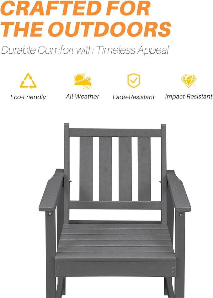 7 Pieces HDPE Outdoor Dining Set, Patio Dining Set with Umbrella Hole, All Weather Outdoor Dining Table Sets for 6, HDPE Patio Furniture Sets for Deck, Backyard, Lawn, and Poolside, Smoke Gray-CasaMuseHome