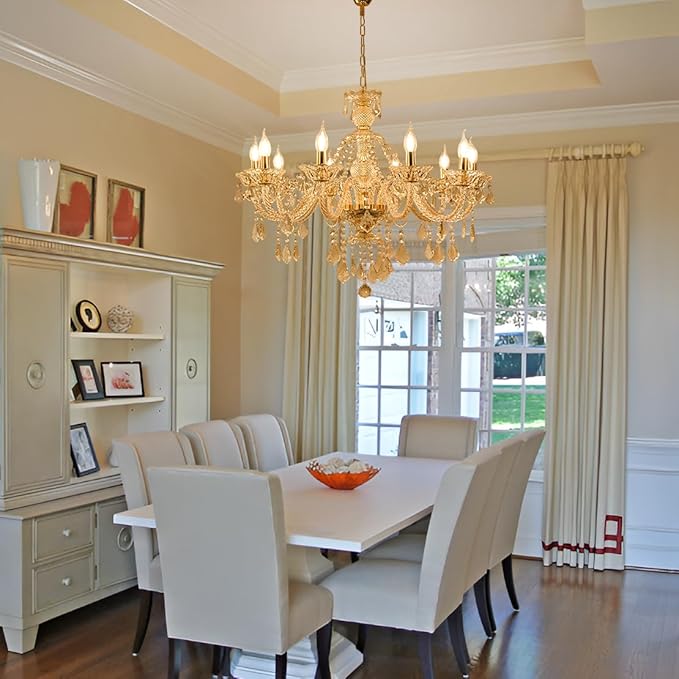 10-Light Crystal Chandelier Clear K9 Crystal Luxury Ceiling Light Fixture Flush Mount Pendant Lighting for Living Room Dining Room Bedroom Kitchen Hallway Entryway-CasaMuseHome