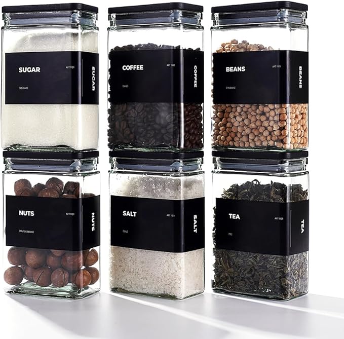 27 oz Glass Storage Jars with Bamboo Lid, set of 6, glass canisters with airtight lids, Clear jars with lids for Cookie, Candy, Tea, Coffee Bean and Rice, Black-CasaMuseHome
