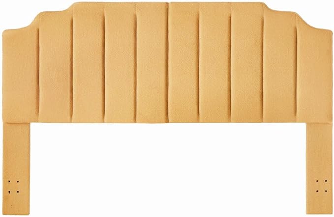 24KF Yellow Teddy Fabric Tufted King Upholstered Headboard, Modern Vertical Channel Design California King Headboard with Stepped Silhouette Top Edge,6026-K-Teddy Yellow-CasaMuseHome