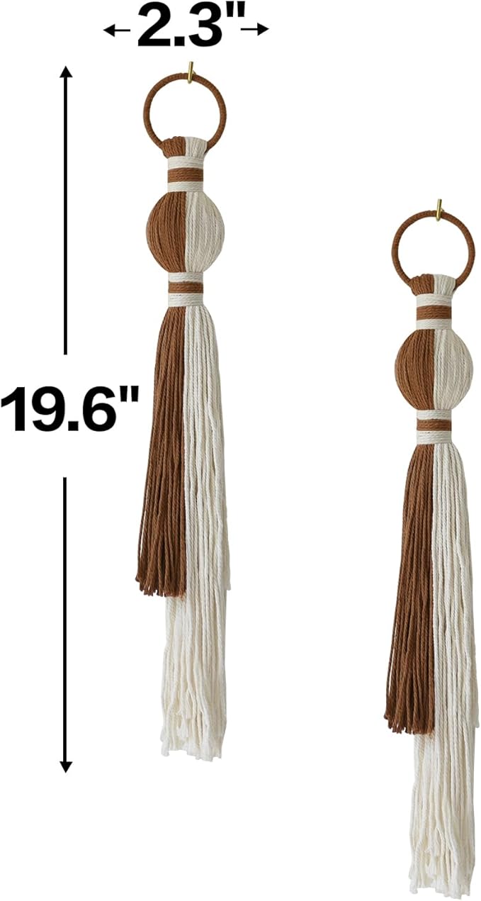 2Pcs Macrame Wall Hanging Boho Home Decor Fiber Art with Sphere Knots Tassels Handmade Yarn Art for Bedroom Living Room Office Entryway-CasaMuseHome