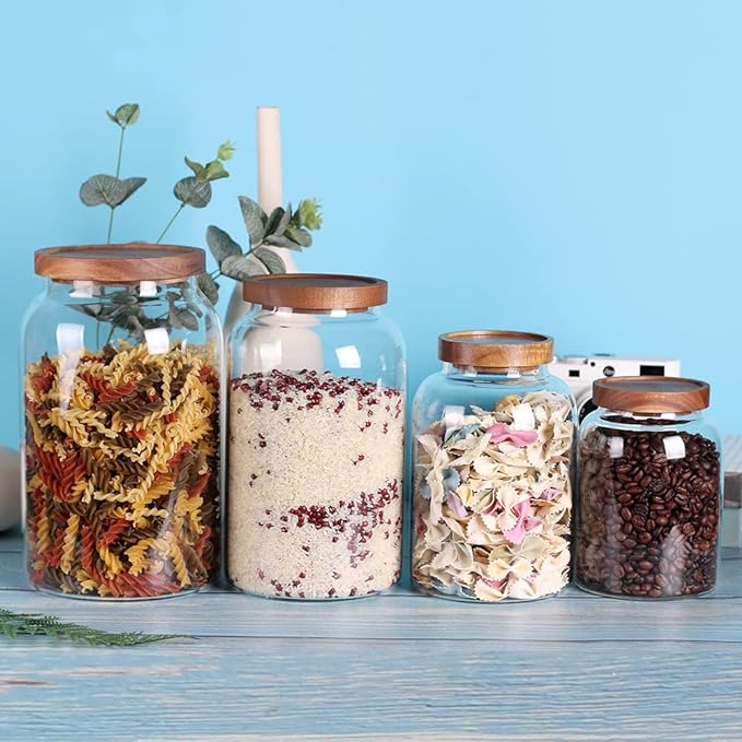 1 Gallon Glass Jar with Airtight Lid and Anti-Skid Bottom for Dry Food Storage-CasaMuseHome