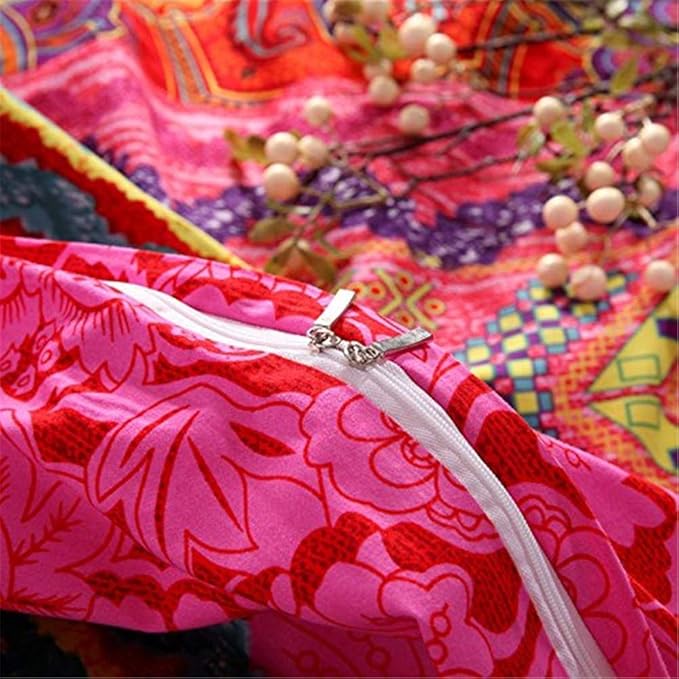 ABREEZE 3Pcs Bohemia Retro Bedding Ethnic Vintage Floral Duvet Cover Boho Bedding 100% Brushed Cotton Bedding Sets Damask Paisley Coloful Mandala Down Comforter Cover,King-CasaMuseHome