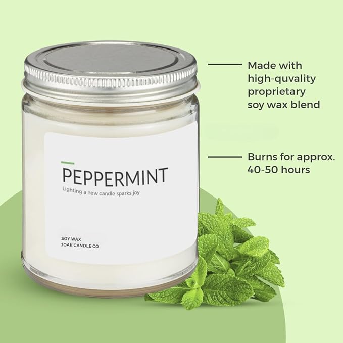 1OAK Soy Wax Scented Candles - Peppermint Candle - Scented Candles for Home (7oz.)-CasaMuseHome