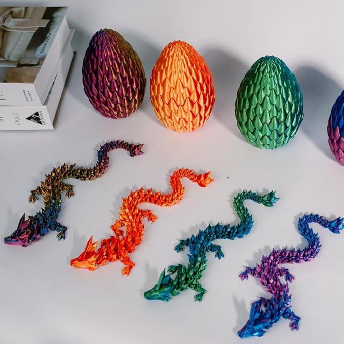 3D Printed 12” Articulated Crystal Dragon Inside 5.1” Egg - Unique Collectible, Fidget Toy, Fantasy Home & Office Desk Decor (Laser Red)-CasaMuseHome