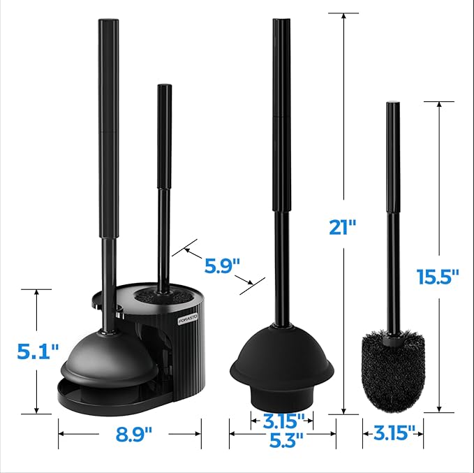 2Pack 2 in 1 Toilet Brush and Plunger Set, Extended Handle Plunger,Toilet Bowl Brush Plunger Set,Bathroom Cleaning Tools,Toilet Brush Plunger Combo,Cleaning Brush,Cleaning Supplies-CasaMuseHome