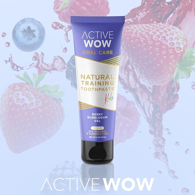 Active Wow Training Toothpaste – Fluoride-Free, Toddler-Safe, Gentle, Vegan, Safe to Swallow – Berry Bubblegum, 1 Pack-CasaMuseHome