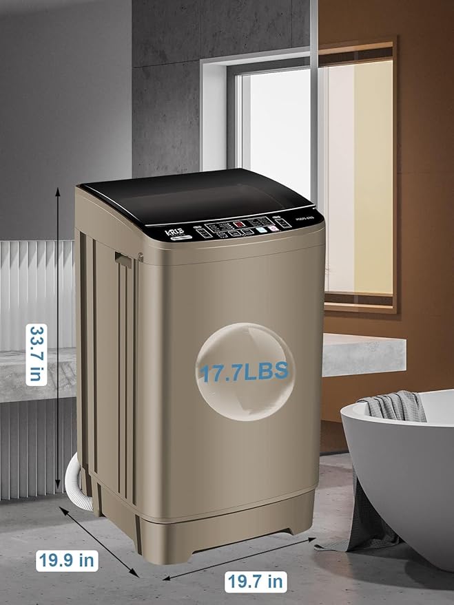 17.7 lbs Full Automatic Washing Machine with LED Display Compact Washing Machine with Drain Dump, 10 Wash Programs and 8 Water Levels Ideal for Dorms, Apartments, RV, Gold, KB03 GOLD6-3-CasaMuseHome