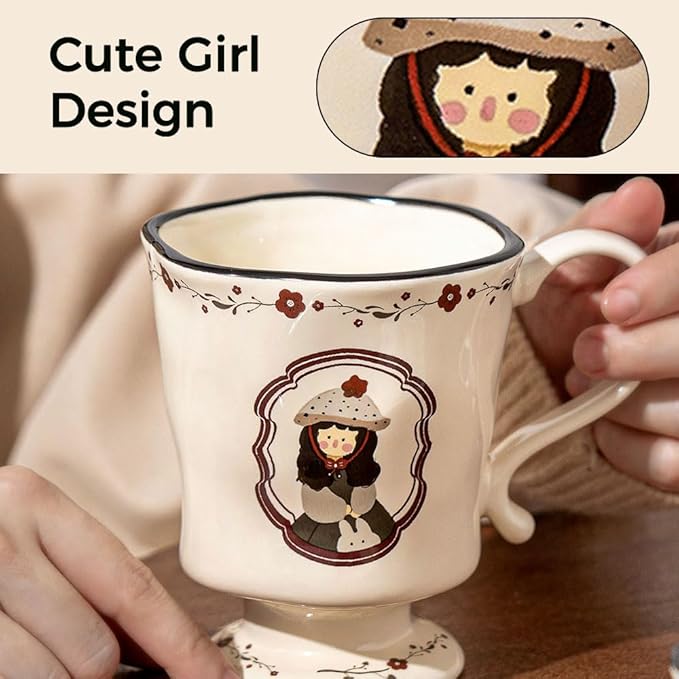 360ml -12.17oz Painted Cute Ceramic Mug - Cute Coffee Cup for Espresso,Macchiato,Latte - Gift for Women, Dishwasher Safe-CasaMuseHome