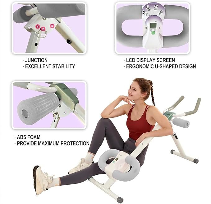 Ab Workout Equipment Abdominal Trainer, Adjustable Ab Machine at Home Gym, Foldable Abdominal Exercise Machine, Core & Ab Trainer Machine for Stomach Workout with LCD Monitor-CasaMuseHome