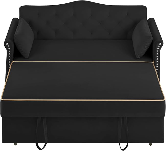 58" Velvet Sofa Bed, 3-in-1 Convertible Pull-Out Sleeper Sofa & Couch with Storage Bag and Adjustable Backrest,Perfect for Small Spaces, Living Room, or Office-CasaMuseHome
