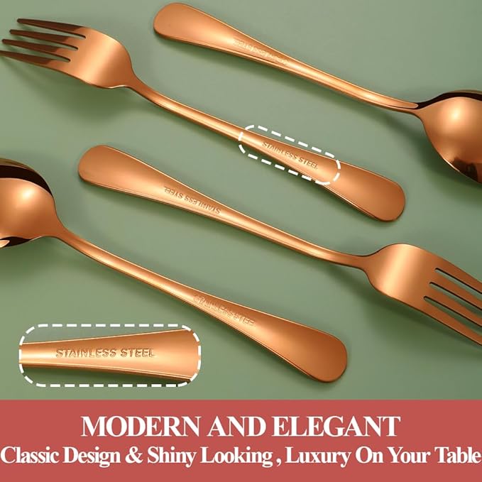 30 Pcs Rose Gold Silverware Set for 6, Food Grade Stainless Steel Flatware Set, Eating Utensils Sets Include Fork/Knife/Spoon,Home Kitchen Tableware Set, Reusable Cutlery Set, Dishwasher Safe-CasaMuseHome