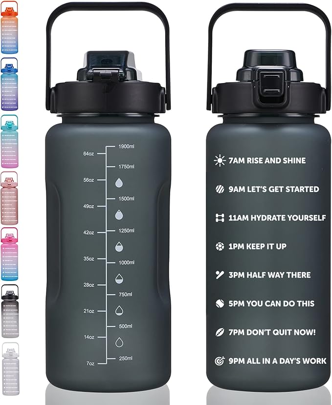 64oz,100oz,128oz Large Motivational Water Bottle with Time Marker, Leakproof & BPA Free Half Gallon Big Water Bottle with Straw Handle Tritan Frosted Water Jug for Gym,Fitness,Outdoor Sports-CasaMuseHome