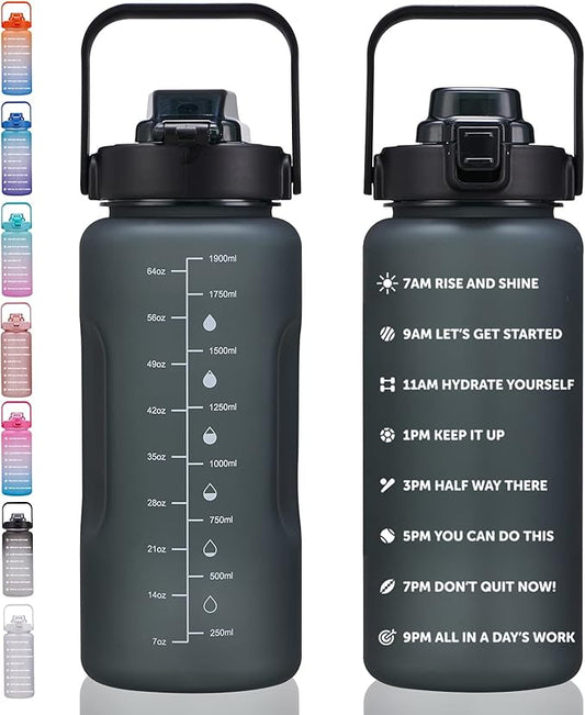 64oz,100oz,128oz Large Motivational Water Bottle with Time Marker, Leakproof & BPA Free Half Gallon Big Water Bottle with Straw Handle Tritan Frosted Water Jug for Gym,Fitness,Outdoor Sports-CasaMuseHome