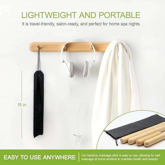 4PCS Solid Bamboo Massage Sticks & Guasha Set with Roller/Stick - 100% Bamboo Therapy Tools for Neck/Arm/Back/Legs/Full Body, Deep Tissue Massage, Muscle Relaxation, Body Shaping, Fatigue Relief-CasaMuseHome